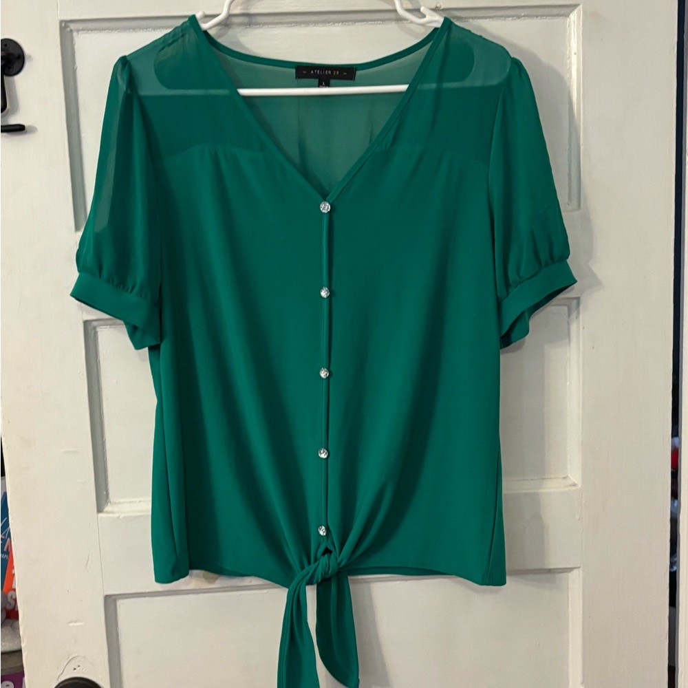 Green Sheer Button-Down Top
